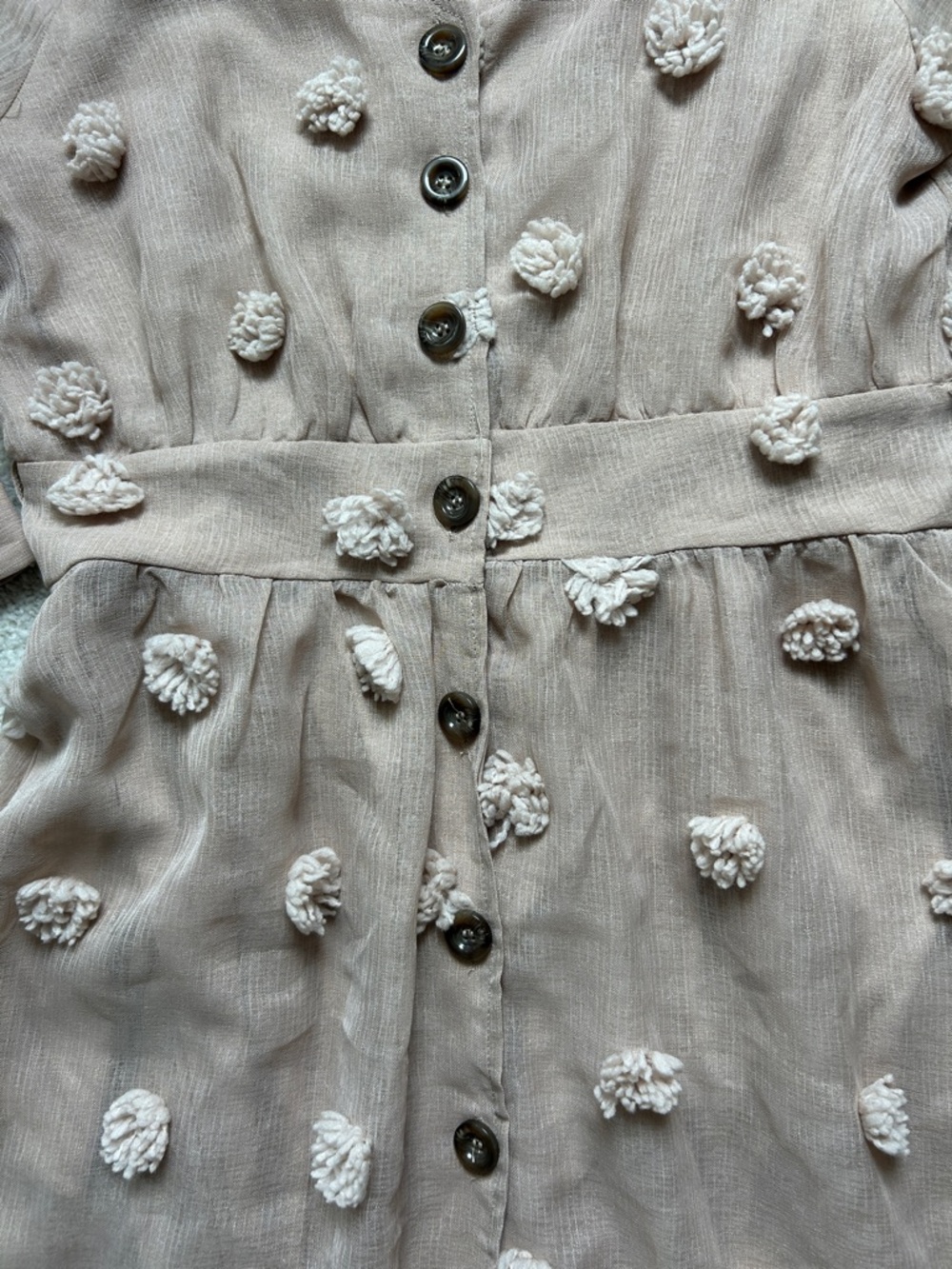 Listicle Boho Blush 3/4 Sleeve Button-Front Dress with Pom-Pom Details, Size L - Picture 8 of 12